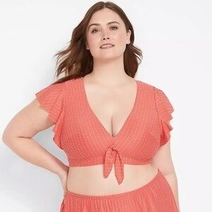 Lane Bryant NWOT Flutter-Sleeve No-Wire Swim Bikini Top